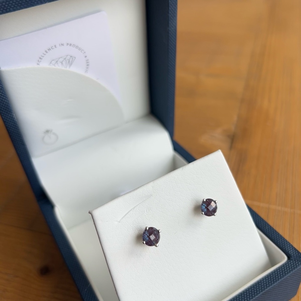 Alexandrite Stud Earrings 14 Karat White Gold Cushion Cut
